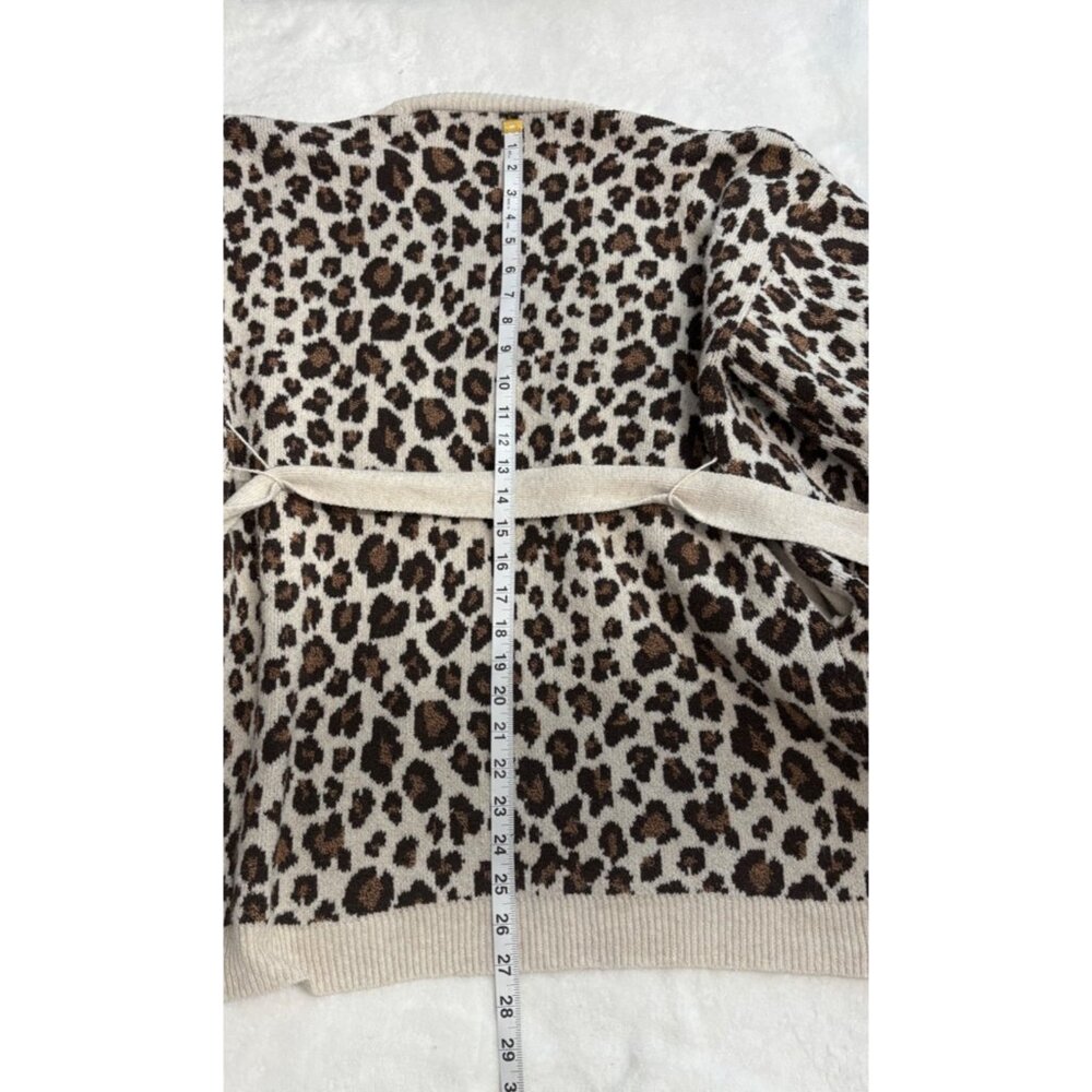 Leopard Print Open Front Belted Knit Cardigan Womens Size Medium Time & Tru - Picture 12 of 12